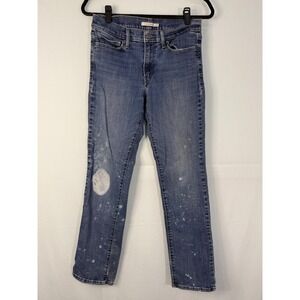 Levi Strauss Slimming Straight Jeans Womens 29 Blue Bleach Splatter Distressed‎